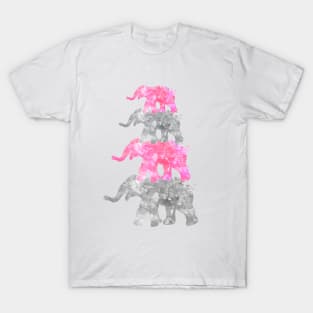 Pink and Grey Elephant Family Watercolor Painting T-Shirt